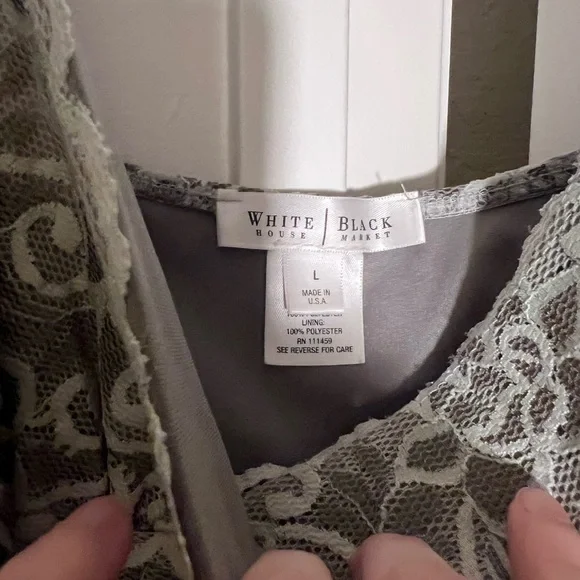 White House Black Market Charcoal Lace Blouse - Picture 2 of 6